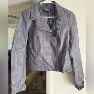 Coffee Shop Women Medium Charcoal Gray Faux Leather Moto Jacket